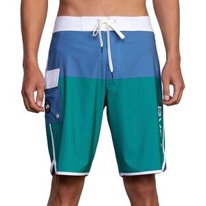 RVCA Mens‎ Colorblock Board Shorts Blue Green 18" Mid Length Swim Trunks Size 29